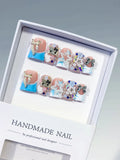 Nude Blue White Silver Abstract Bow Flower Star Rhinestone 3D press on nails