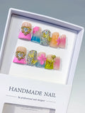 Nude Pink Blue Green Gold Silver Abstract Heart Flower Rose Rhinestone press on nails