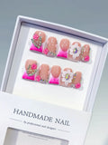 Nude Pink Gold Silver Abstract Flower Butterfly Rhinestone press on nails