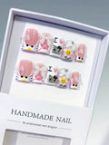 Pink White Black Silver Abstract Bow Smile Text Hello Kitty Rhinestone 3D press on nails