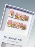 Pink White Gold Blue Abstract Flower Butterfly Heart Rhinestone press on nails
