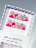 Pink White Silver Abstract Flower Rhinestone press on nails