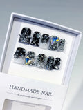 Black Silver White Glitter Heart Star Cross Skull 3D press on nails