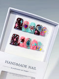Red Pink Blue Silver Abstract Heart Bow Star Lollipop Rhinestone 3D press on nails