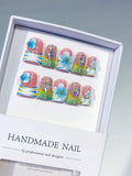 Nude Blue Green Yellow Silver Abstract Flower Rhinestone 3D press on nails