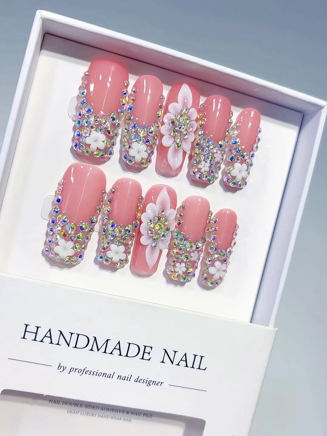 Pink Silver Multicolor Glitter press on nails
