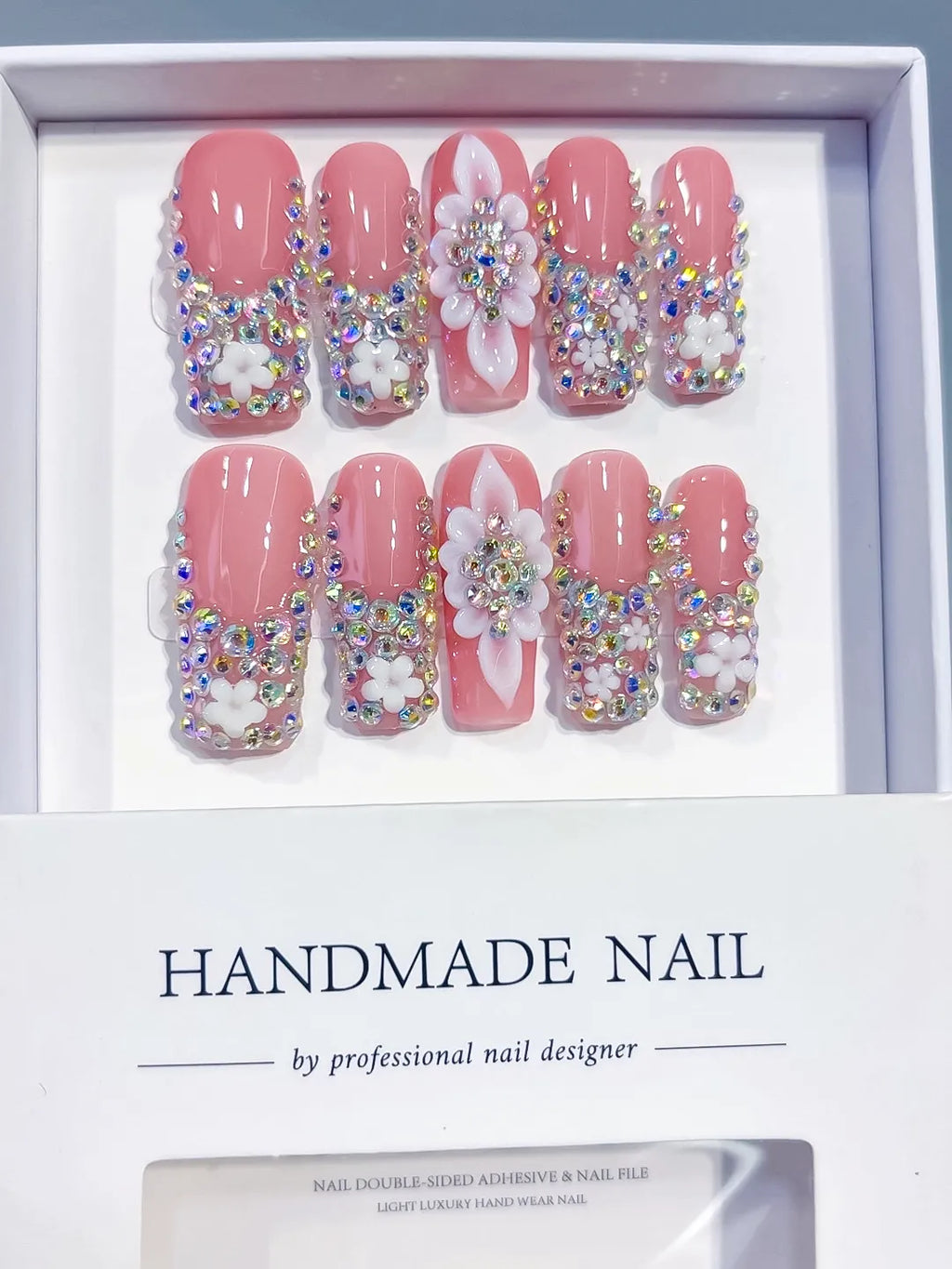 Pink Silver Multicolor Glitter press on nails full set view