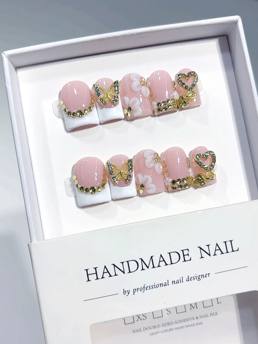L307 - Short Nude Yellow Duck Floral French Tip 3D Flowers - view 4