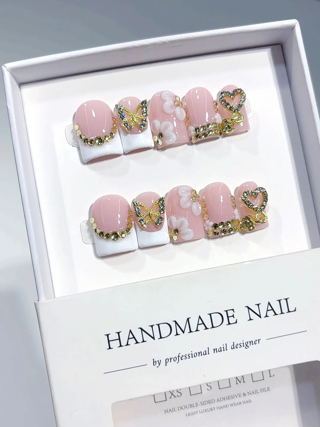 L307 - Short Nude Yellow Duck Floral French Tip 3D Flowers - view 4