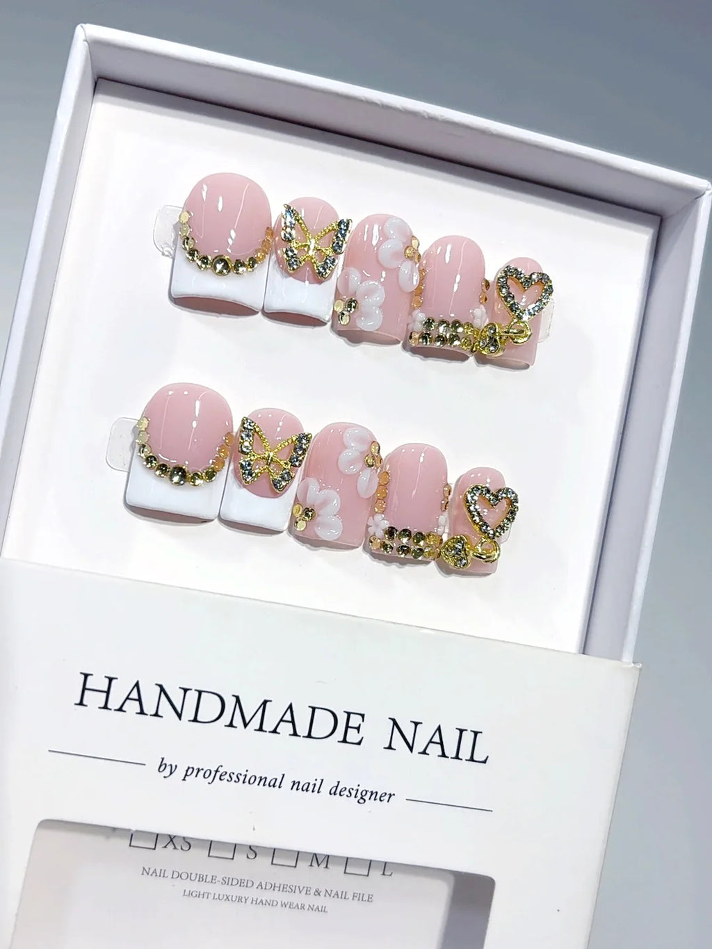 L307 - Short Nude Yellow Duck Floral French Tip 3D Flowers - view 2