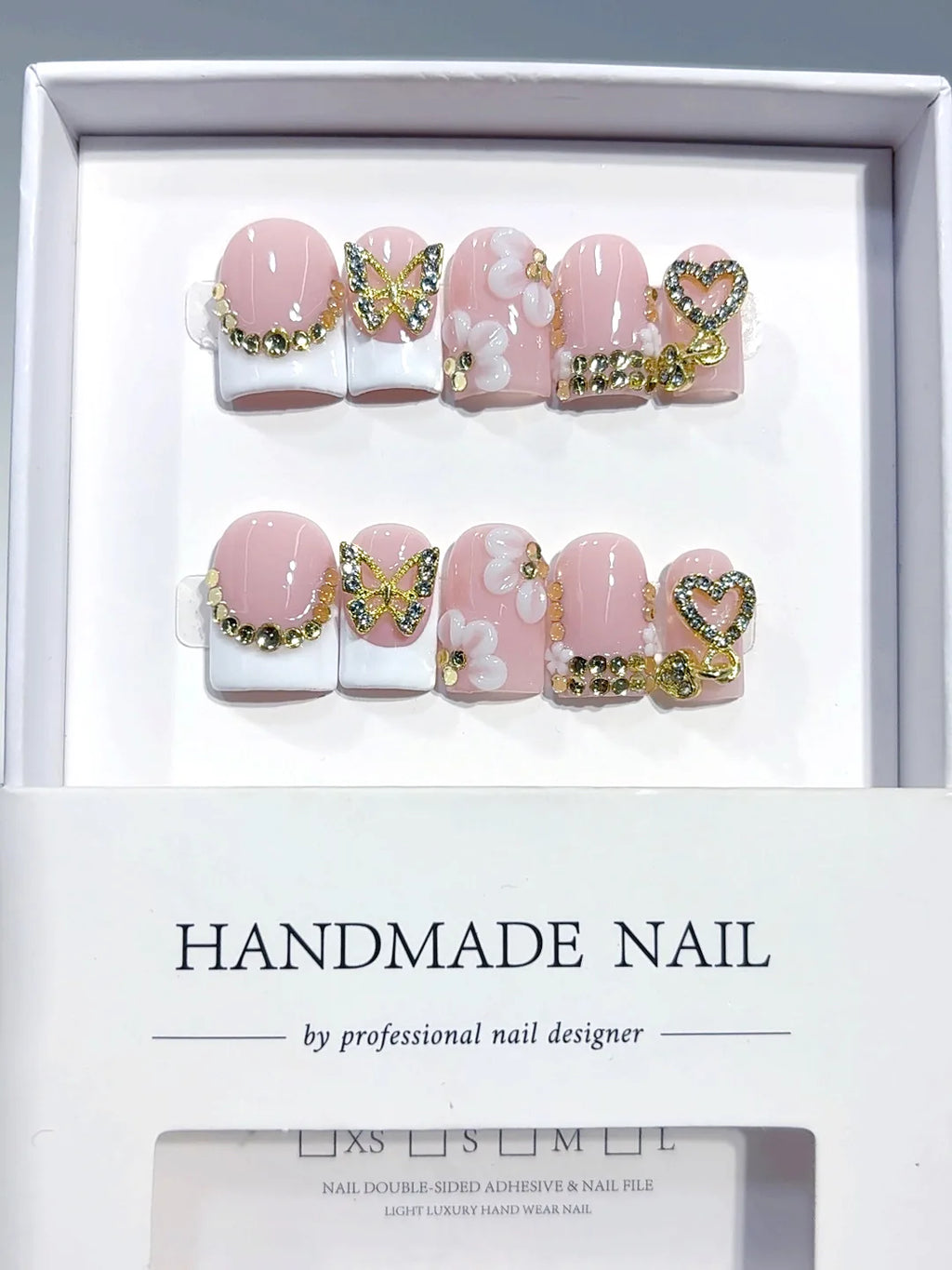 L307 - Short Nude Yellow Duck Floral French Tip 3D Flowers - view 7