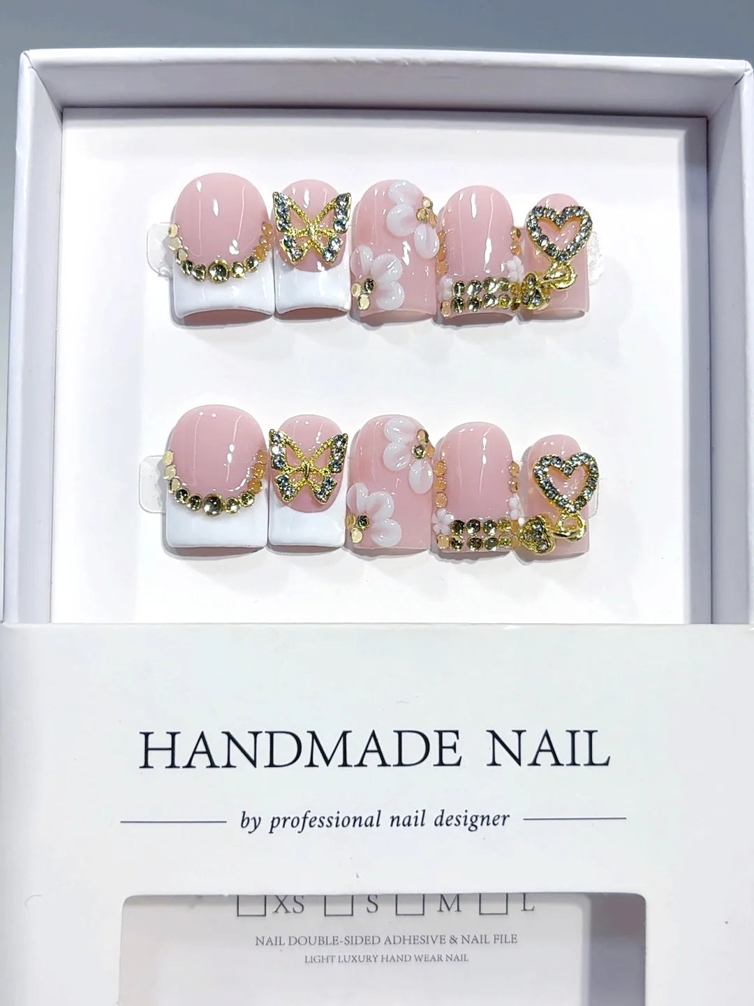 L307 - Short Nude Yellow Duck Floral French Tip 3D Flowers - view 7
