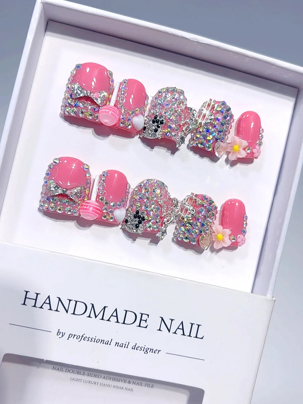 L310 - Short Hot Pink Silver Duck Full Rhinestone Glam - view 4