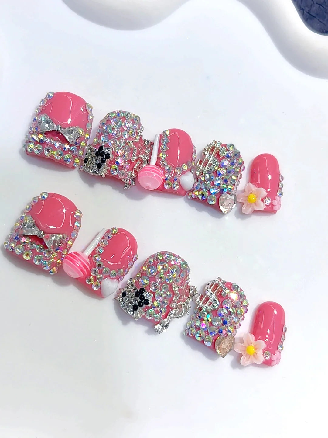 L310 - Short Hot Pink Silver Duck Full Rhinestone Glam - view 2