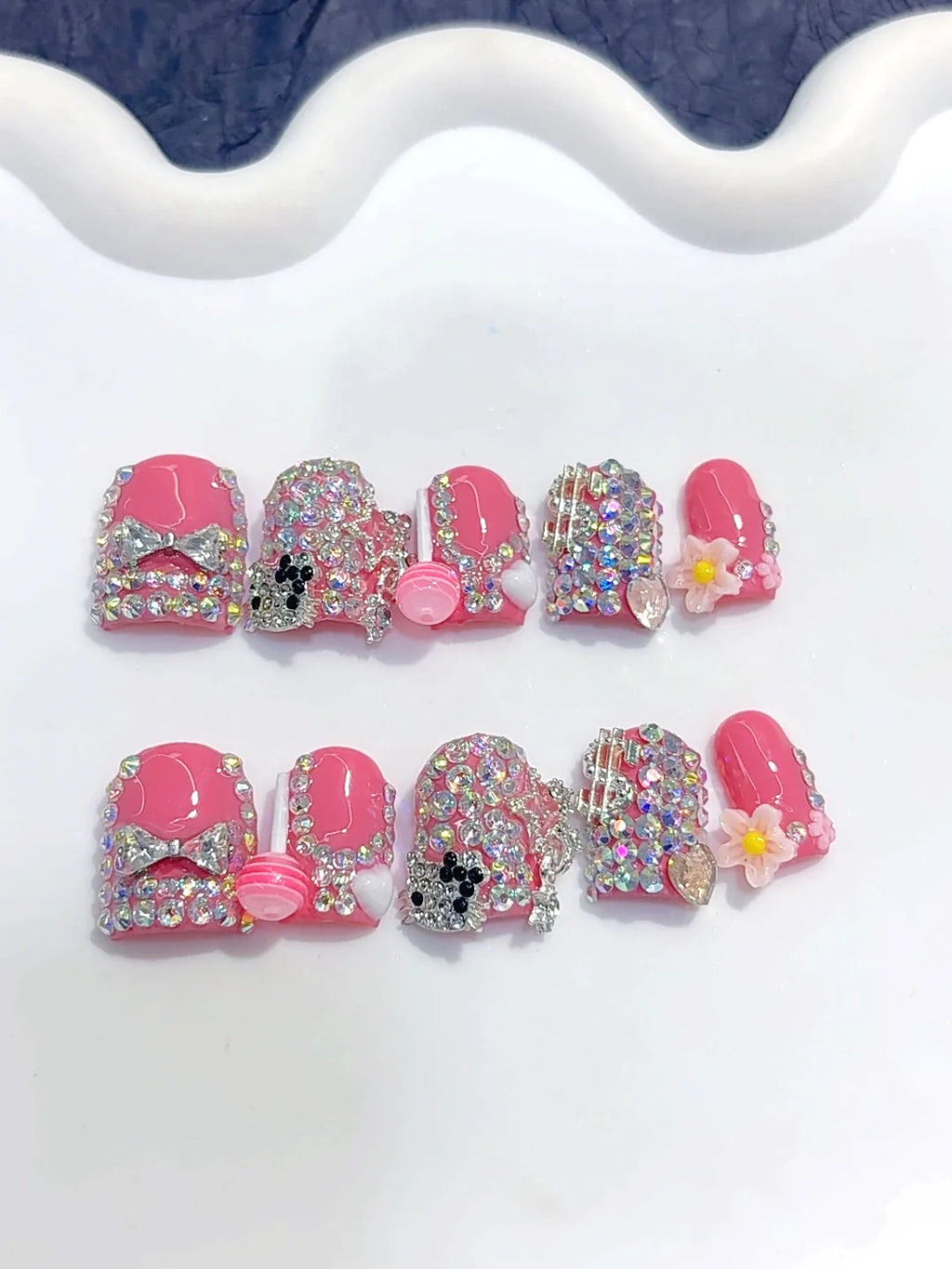 L310 - Short Hot Pink Silver Duck Full Rhinestone Glam - view 6