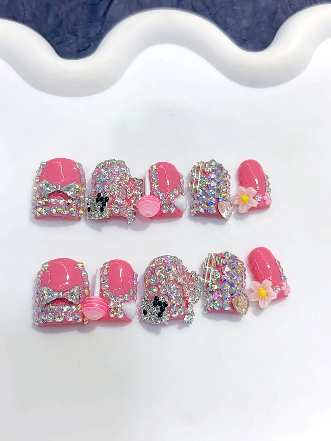 L310 - Short Hot Pink Silver Duck Full Rhinestone Glam - view 6