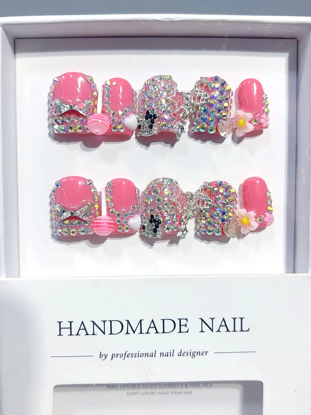 L310 - Short Hot Pink Silver Duck Full Rhinestone Glam - view 7