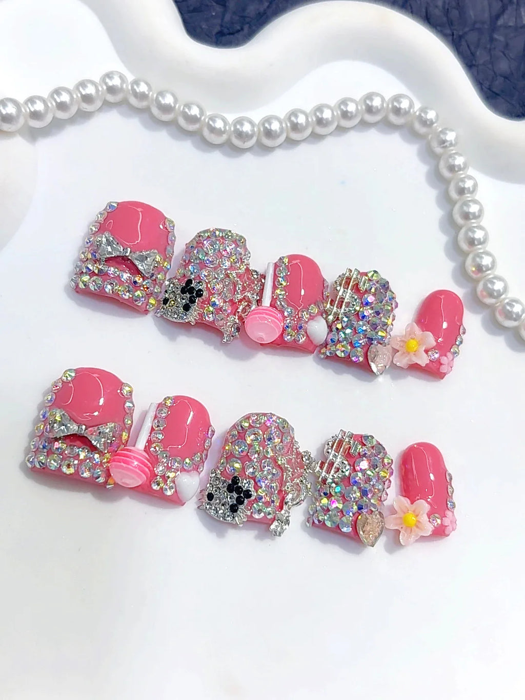 L310 - Short Hot Pink Silver Duck Full Rhinestone Glam - view 3