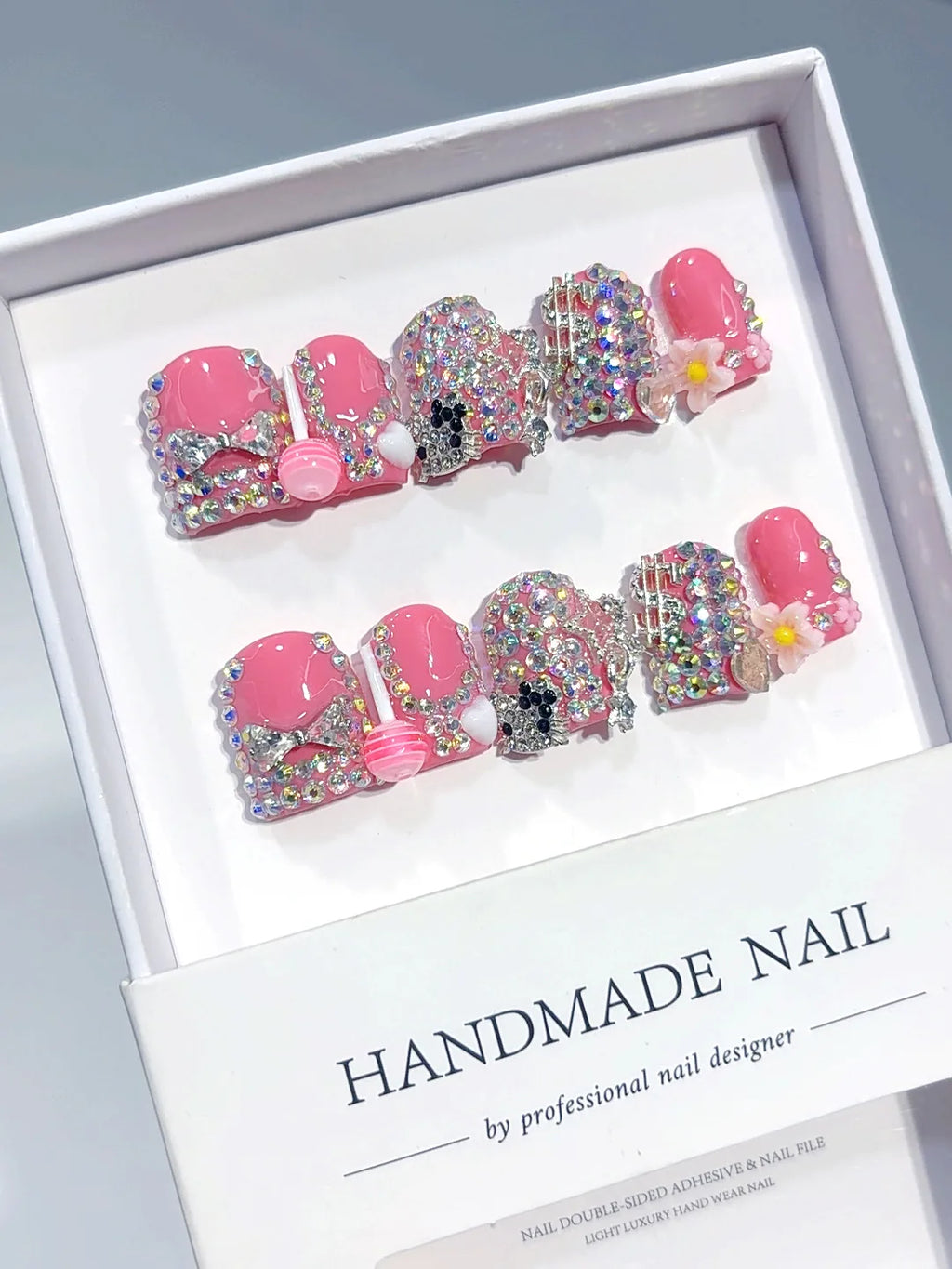 L310 - Short Hot Pink Silver Duck Full Rhinestone Glam - view 1