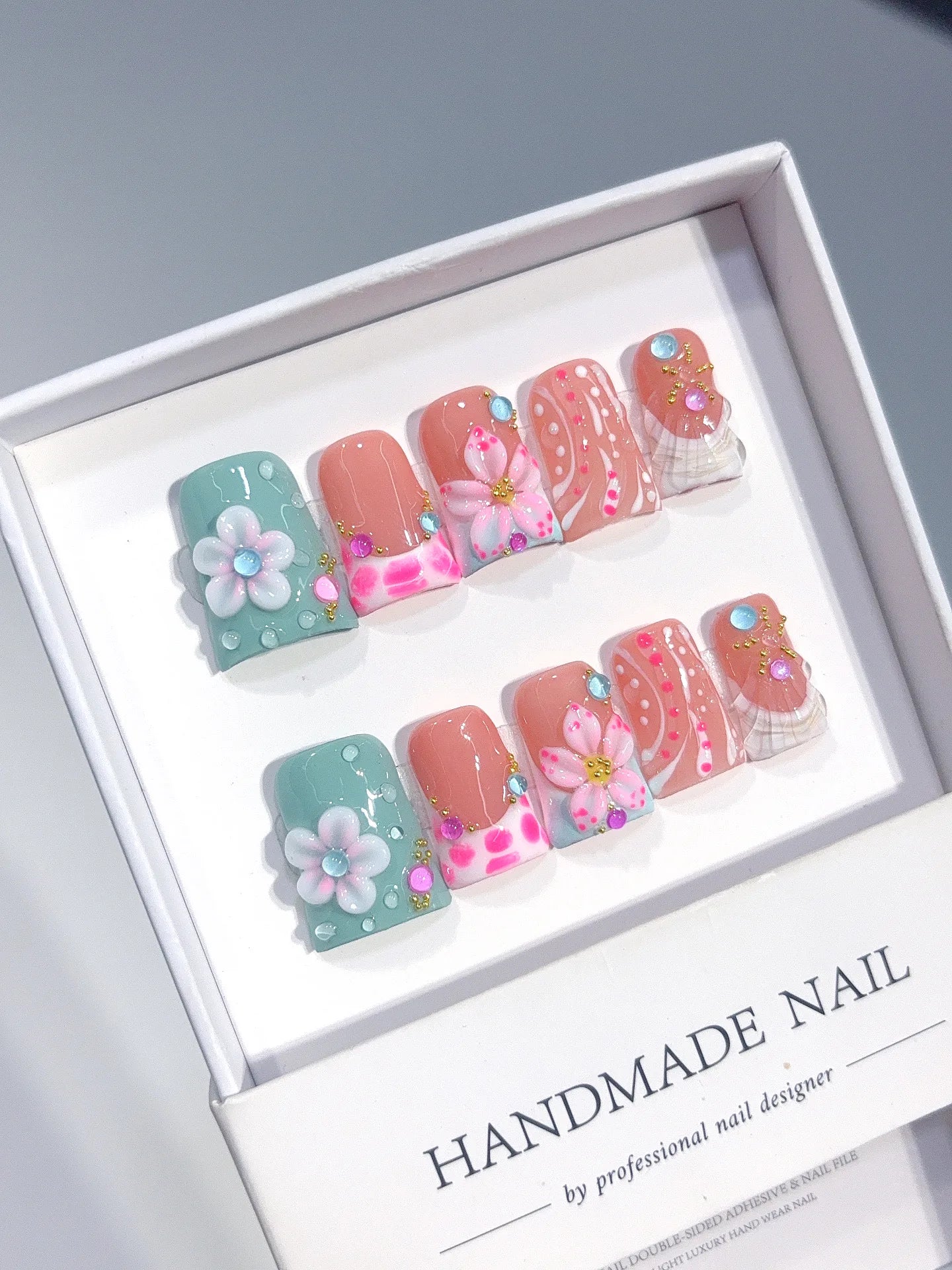 L314 - Short Coral Teal Duck Polka Dot 3D Flowers - view 5