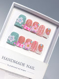 L314 - Short Coral Teal Duck Polka Dot 3D Flowers - view 6
