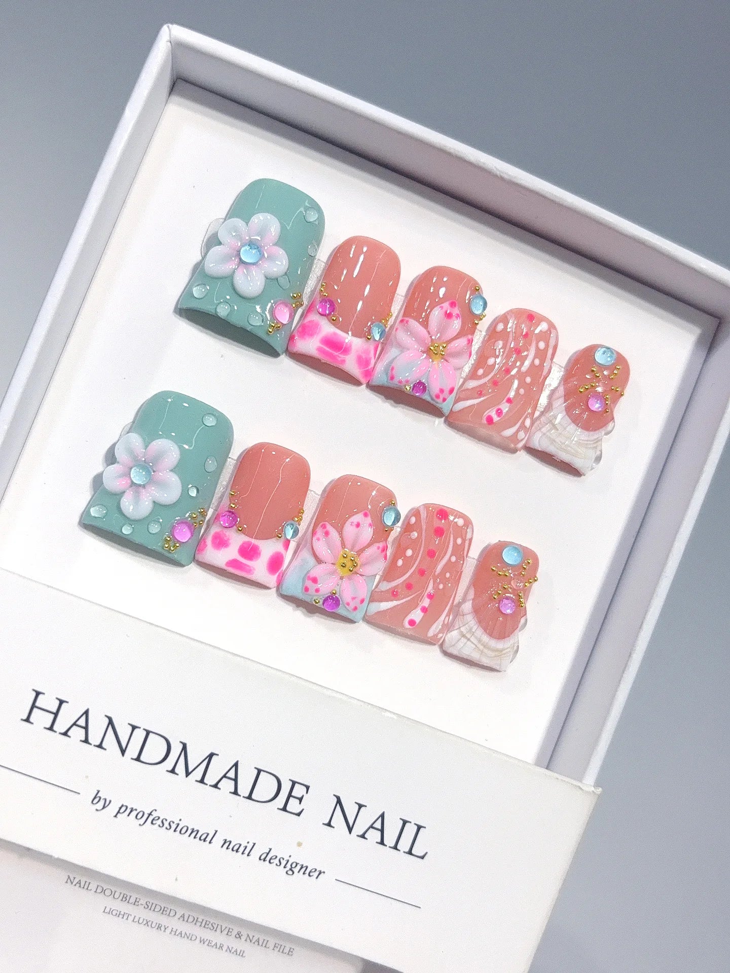L314 - Short Coral Teal Duck Polka Dot 3D Flowers - view 6