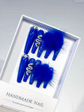 Blue Silver Solid color Bear Rhinestone 3D press on nails