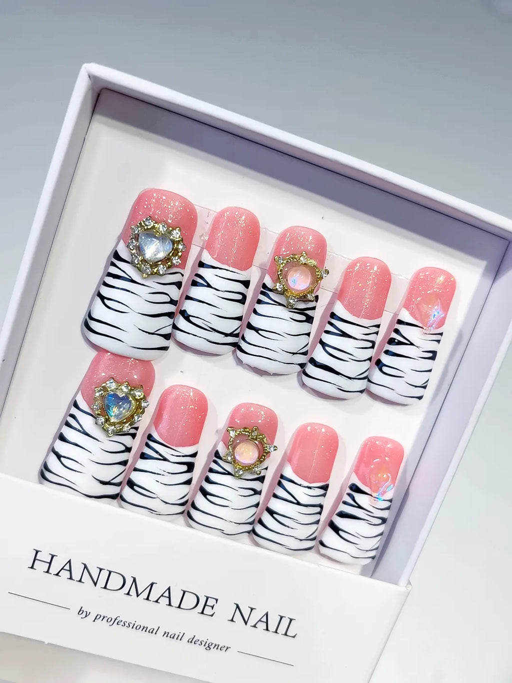 Pink White Black Abstract Animal Print press on nails