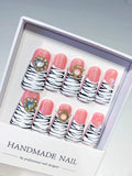 Pink White Black Abstract Animal Print press on nails
