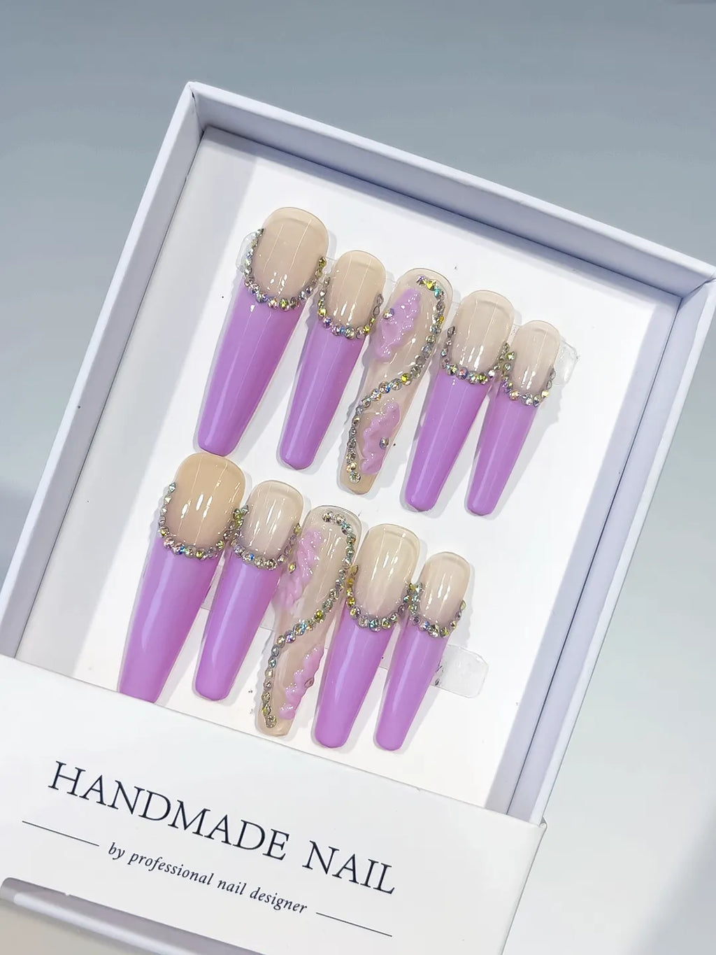 Nude Purple Yellow French tip Drip Effect press on nails