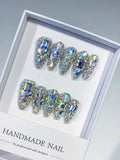 Silver Multicolor Solid color Rhinestone Crystal Cluster press on nails