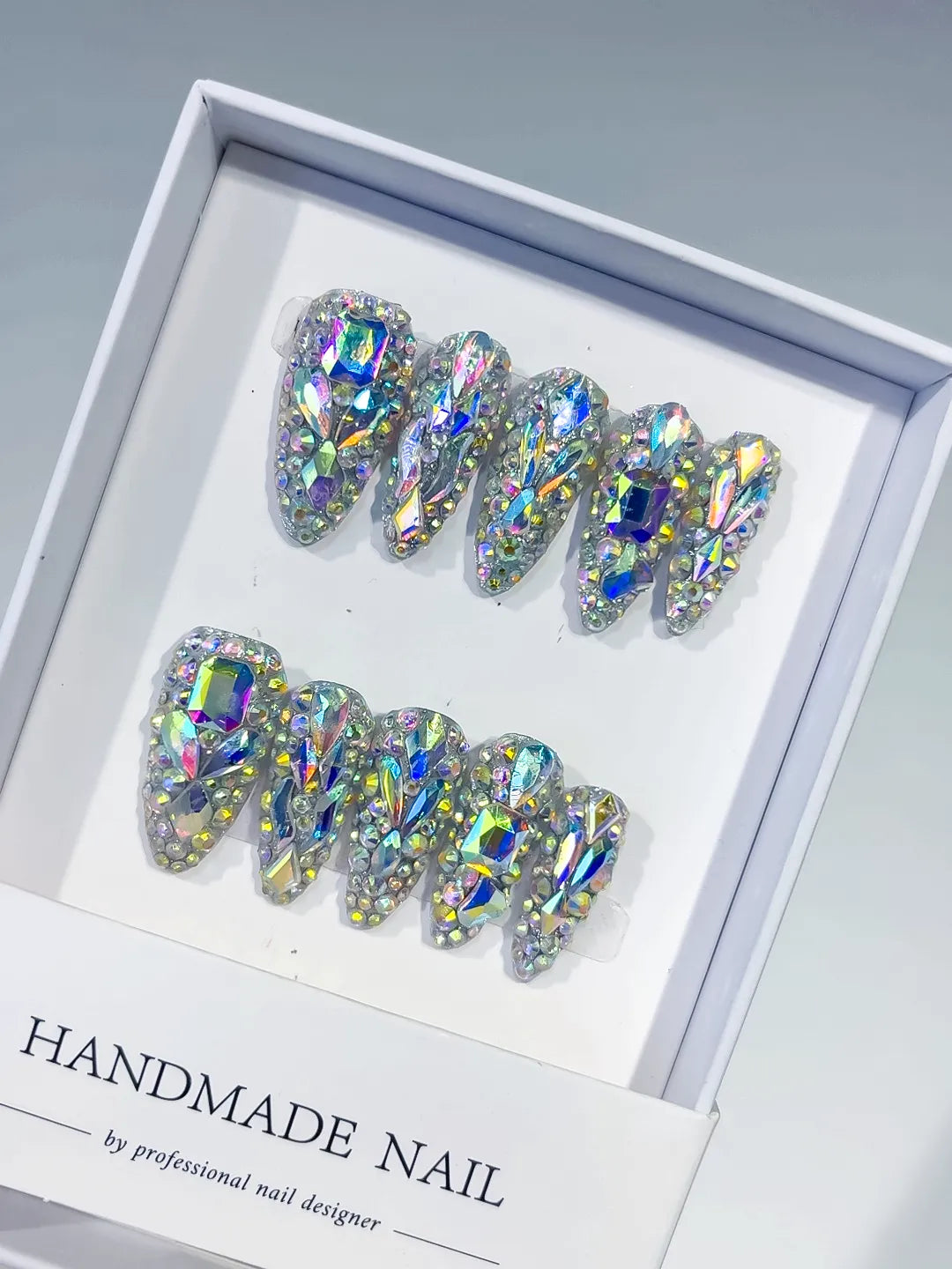 Silver Multicolor Solid color Rhinestone Crystal Cluster press on nails