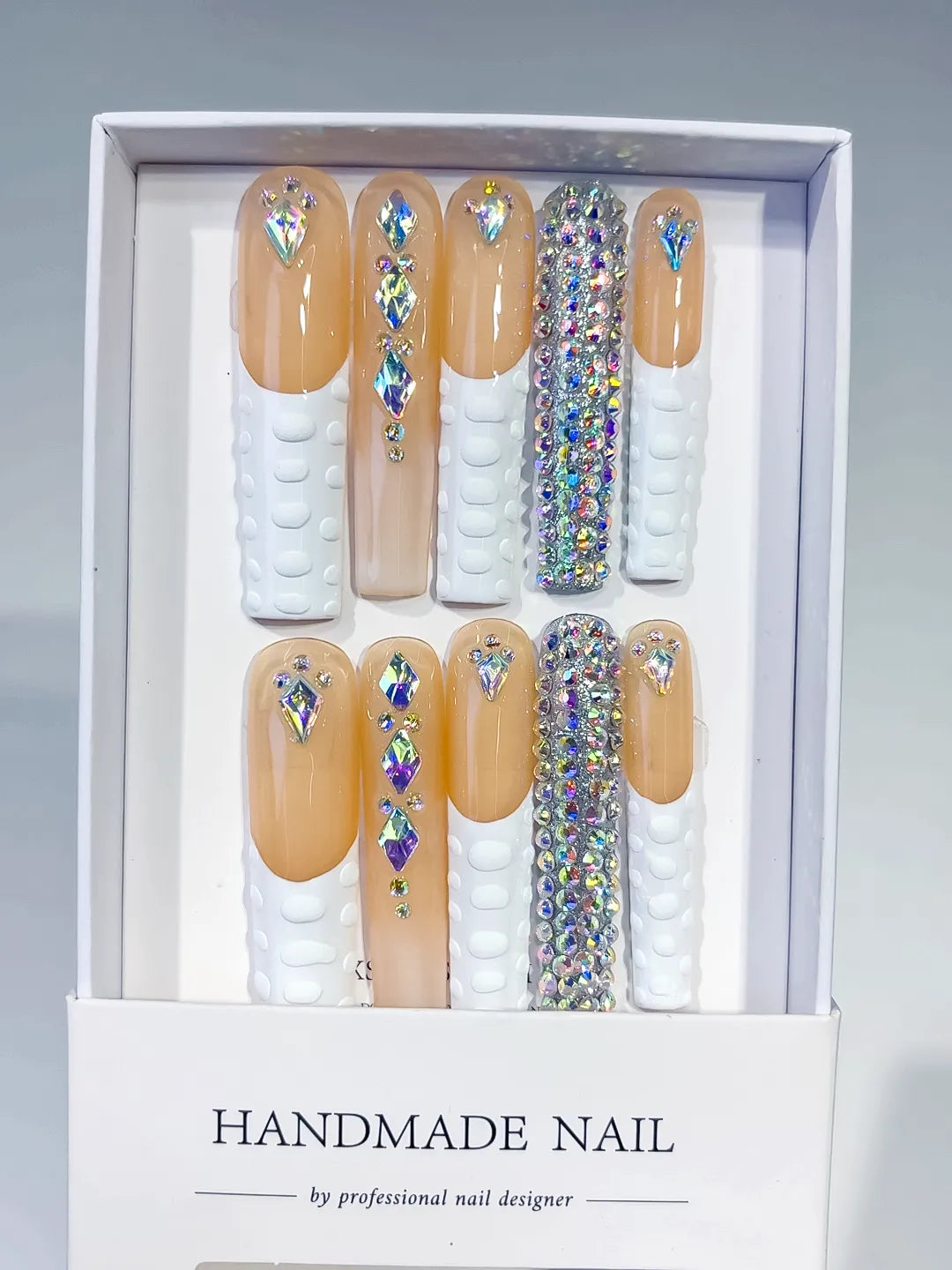 Orange Nude Gold Solid color Rhinestone Metallic Accent press on nails full set view