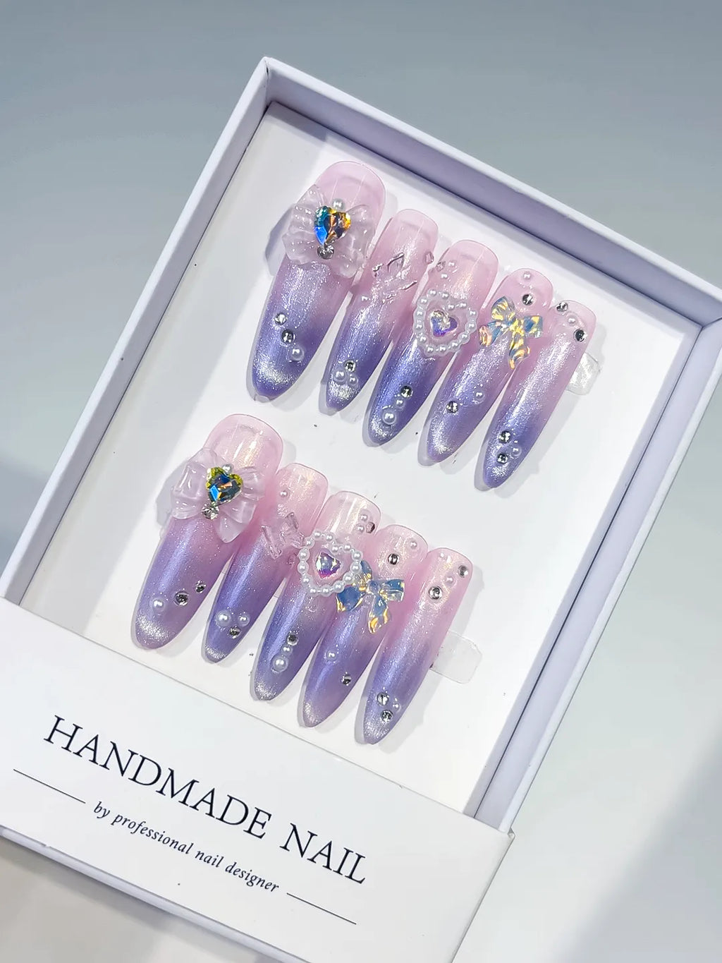 Purple Pink Silver Abstract Swirl Glitter press on nails