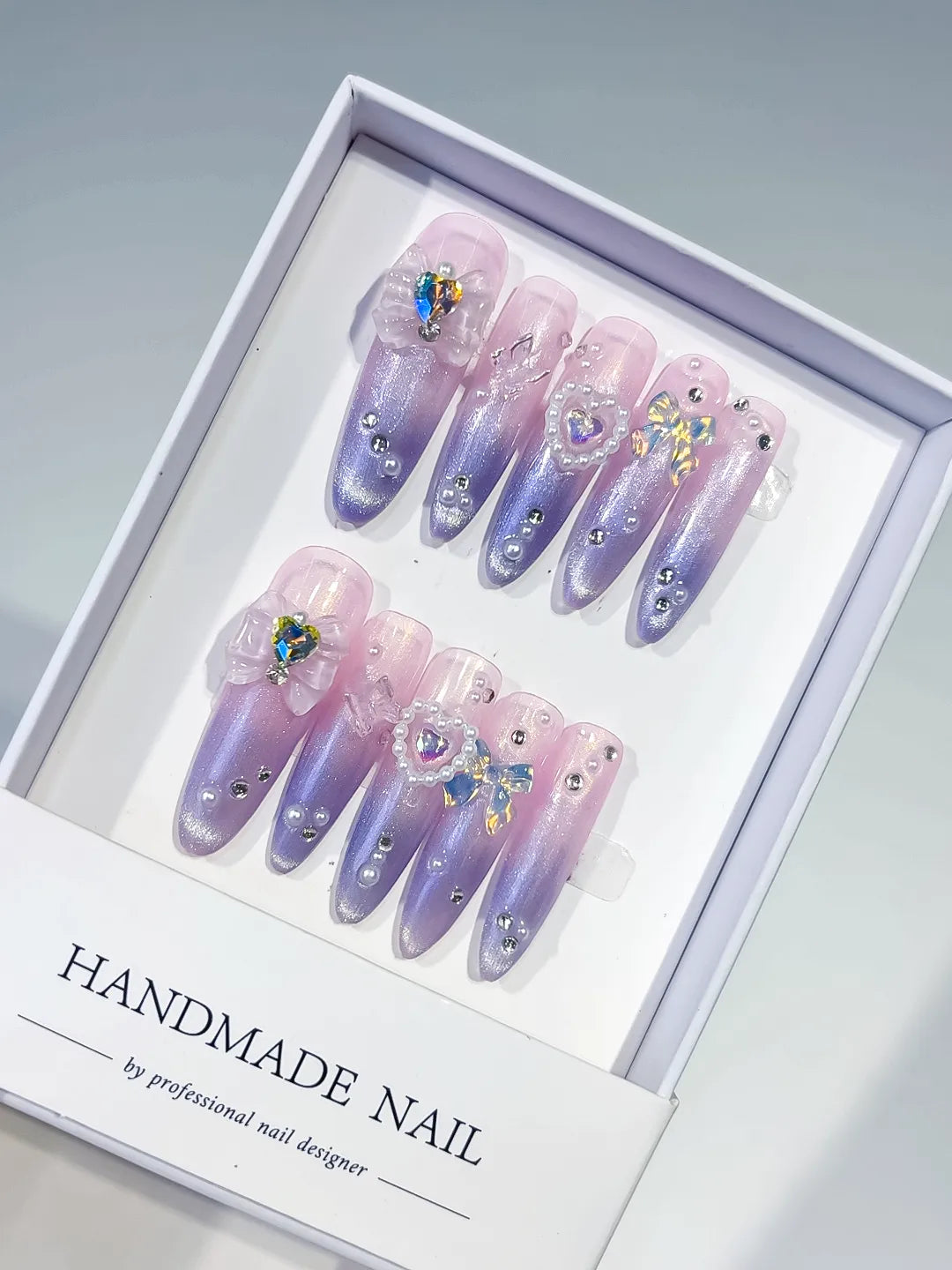 Purple Pink Silver Abstract Swirl Glitter press on nails