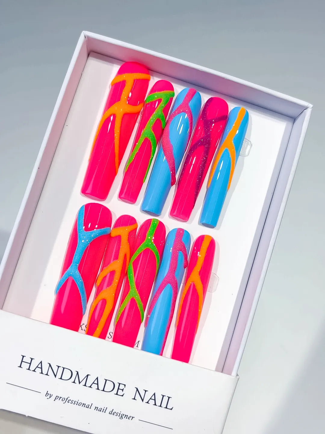 Pink Blue Abstract Swirl press on nails