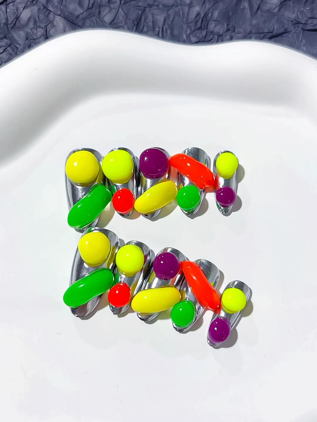 Green Red Yellow Black Abstract Fruit 3D press on nails close up