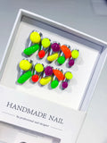Green Red Yellow Black Abstract Fruit 3D press on nails