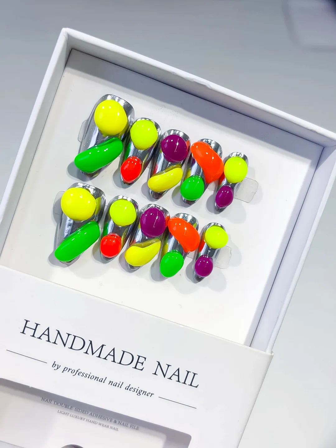 Green Red Yellow Black Abstract Fruit 3D press on nails