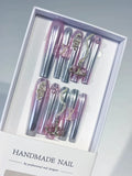 White Silver Multicolor Glitter Linework Rhinestone press on nails