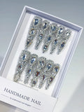 Silver Metallic Rhinestone Crystal Cluster press on nails