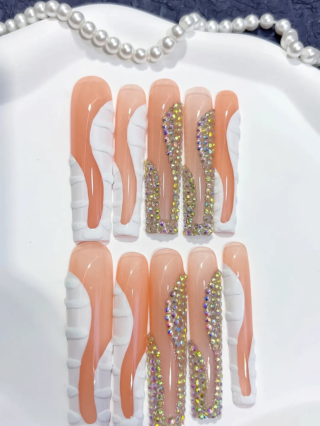 Nude Abstract Swirl press on nails detail view