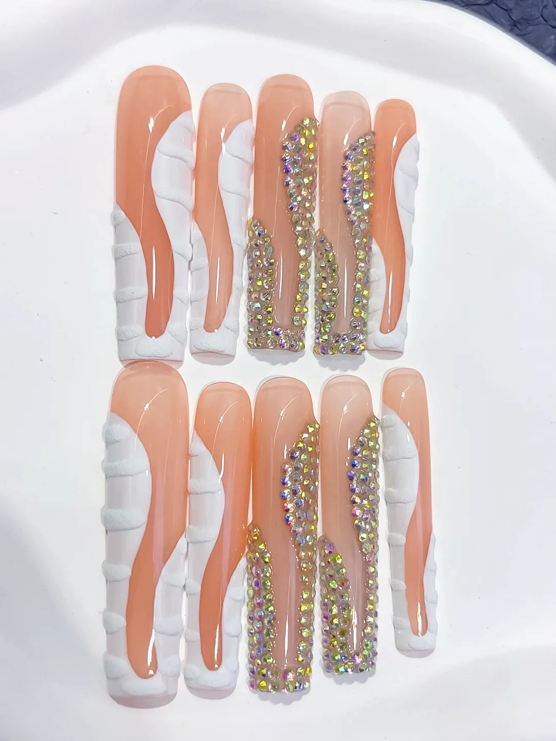 Nude Abstract Swirl press on nails detail view