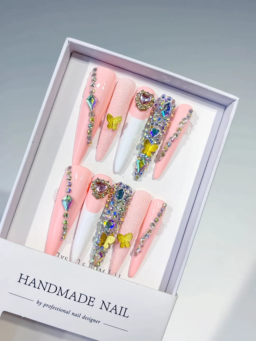 White Pink Yellow Blue Abstract Flower 3D press on nails
