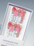 White Pink Solid color Flower 3D press on nails