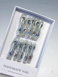 Silver Solid color Rhinestone Crystal Cluster press on nails