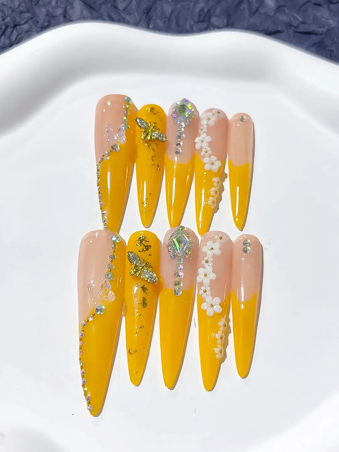 Yellow Solid color press on nails close up