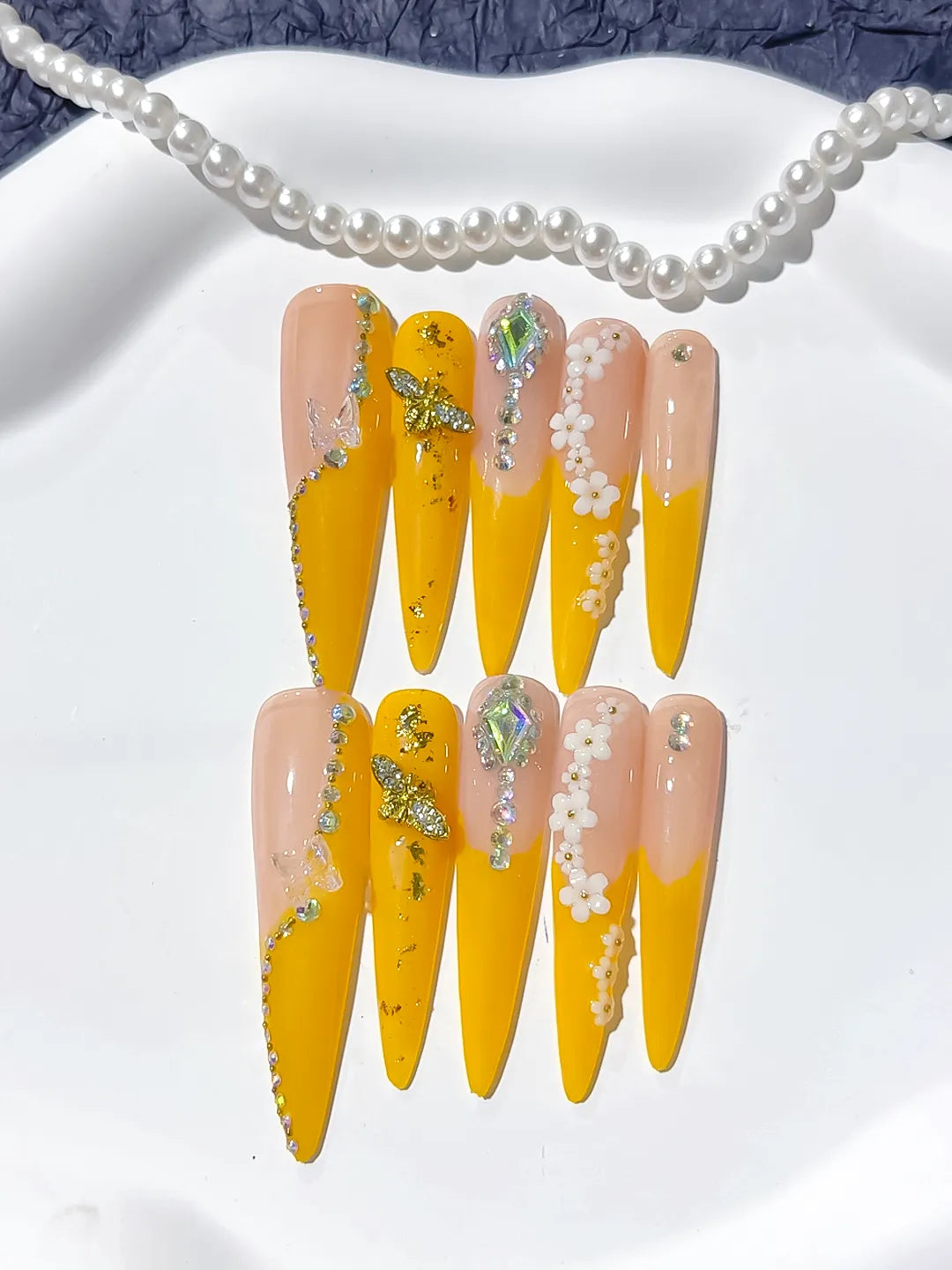 Yellow Solid color press on nails detail view