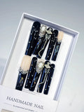 Black Silver Abstract Swirl Rhinestone press on nails