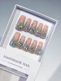 Nude Brown Silver Solid color Rhinestone Crystal Cluster press on nails